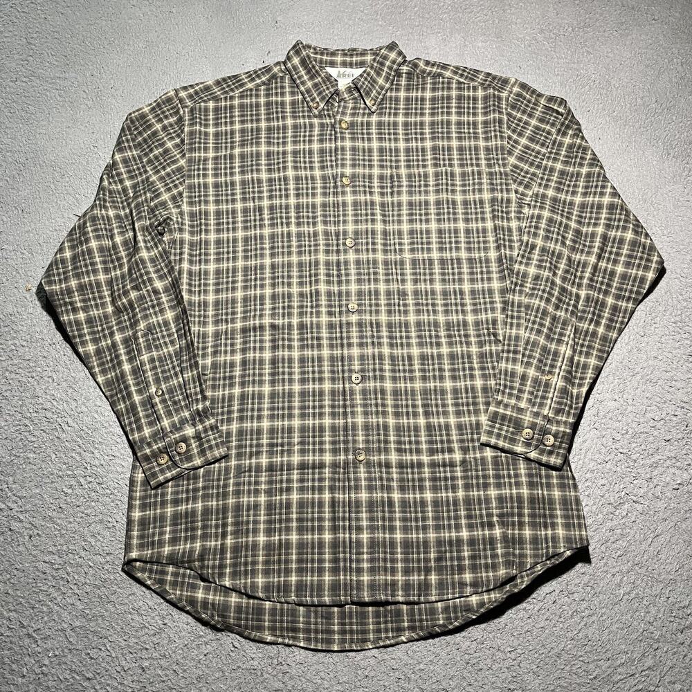 Vintage REI Shirt Mens Medium Tall Plaid Grandpa Dad Pockets Long Sleeve Y2K